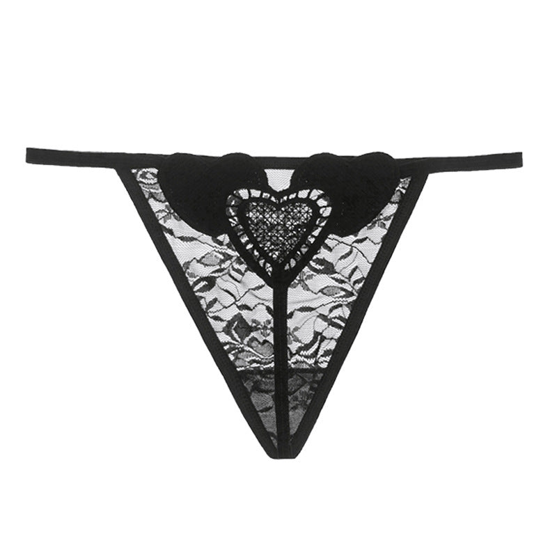 Image of Luxury Korean women's underwear ultra-thin transparent heart-shaped sexy underwear ladies lace thong T pants 902